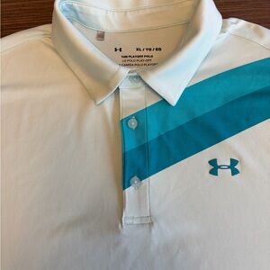 Under Armour Men's White Polo with Teal Stripe XL